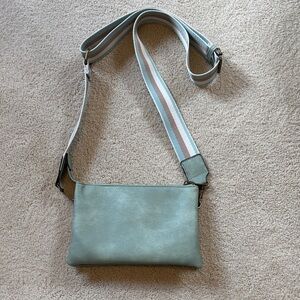 Light Aqua Crossbody Bag with Striped Adjustable Strap